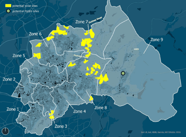 Map of potential solar sites in Oldham